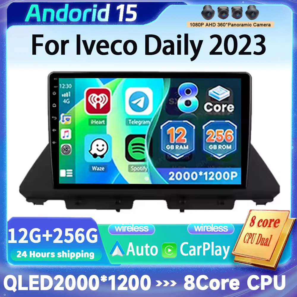 Radio para Auto Android 16 para Iveco Daily 2023, Unidad Principal con Navegador QLED, Reproductor Multimedia GPS, Carplay Inalámbrico, Unidad Principal con Video, Cámara 360