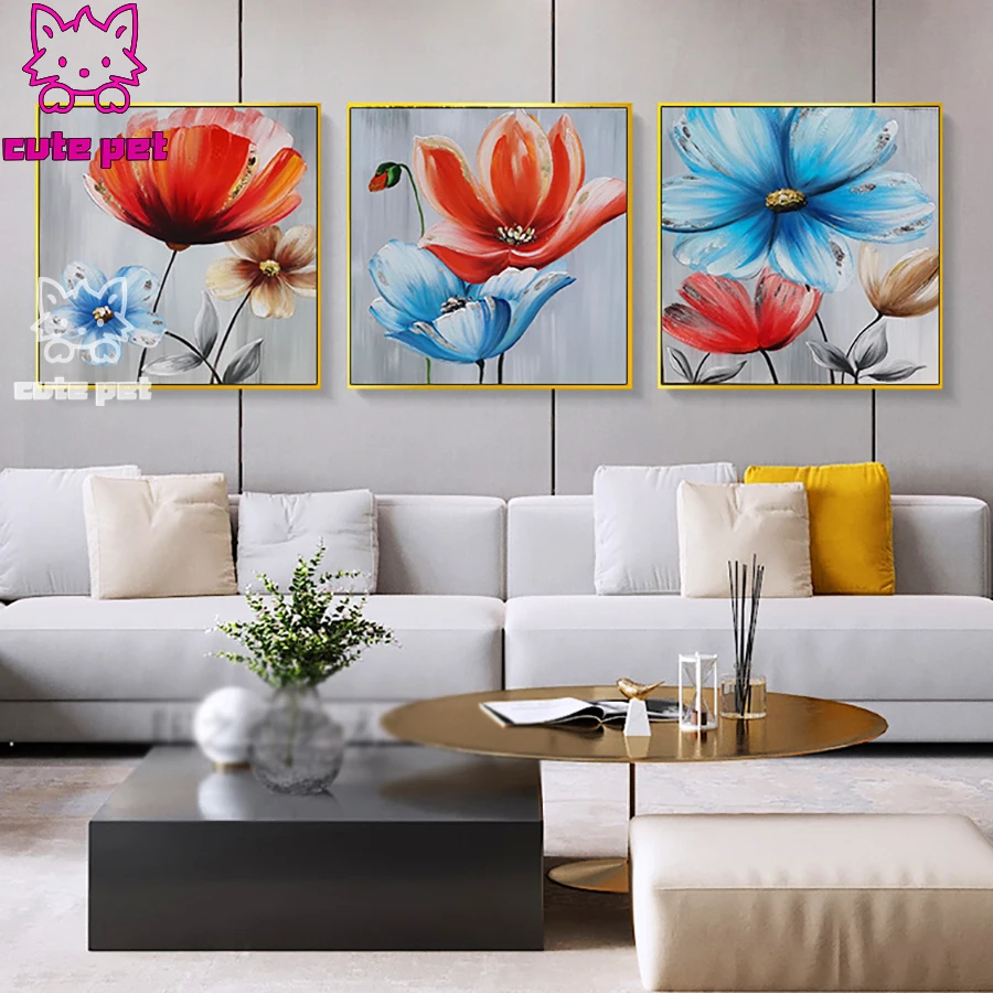 

flowers DIY Diamond Painting Corn poppy Full Square Round Drill Mosaic Rhinestone Embroidery Cross Stitch Home Decor Gift 3PCS