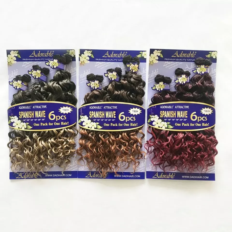 شعر صناعي رائع ينسج موجة إسبانية 6 حزم/وحدة وصلات شعر مجعد غير معالجة دروبشيب #2