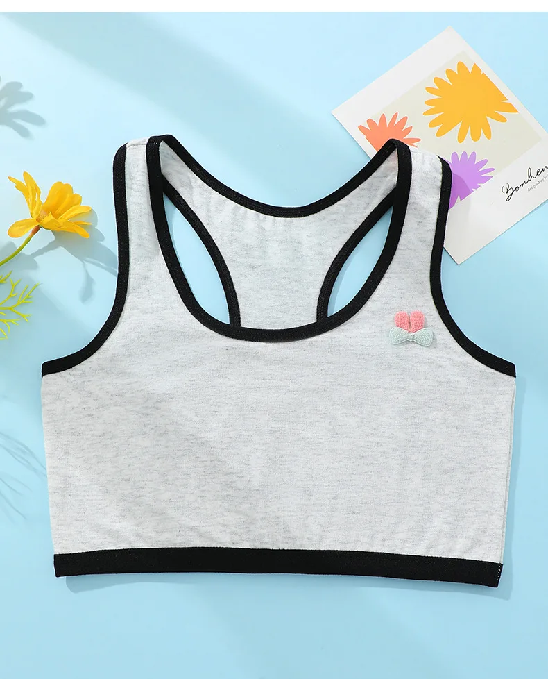 Big Kids Girls Cotton Single Layer Training Bras Racerback Sport Vest Student Comfort Breathable No Pad Daily Underwear
