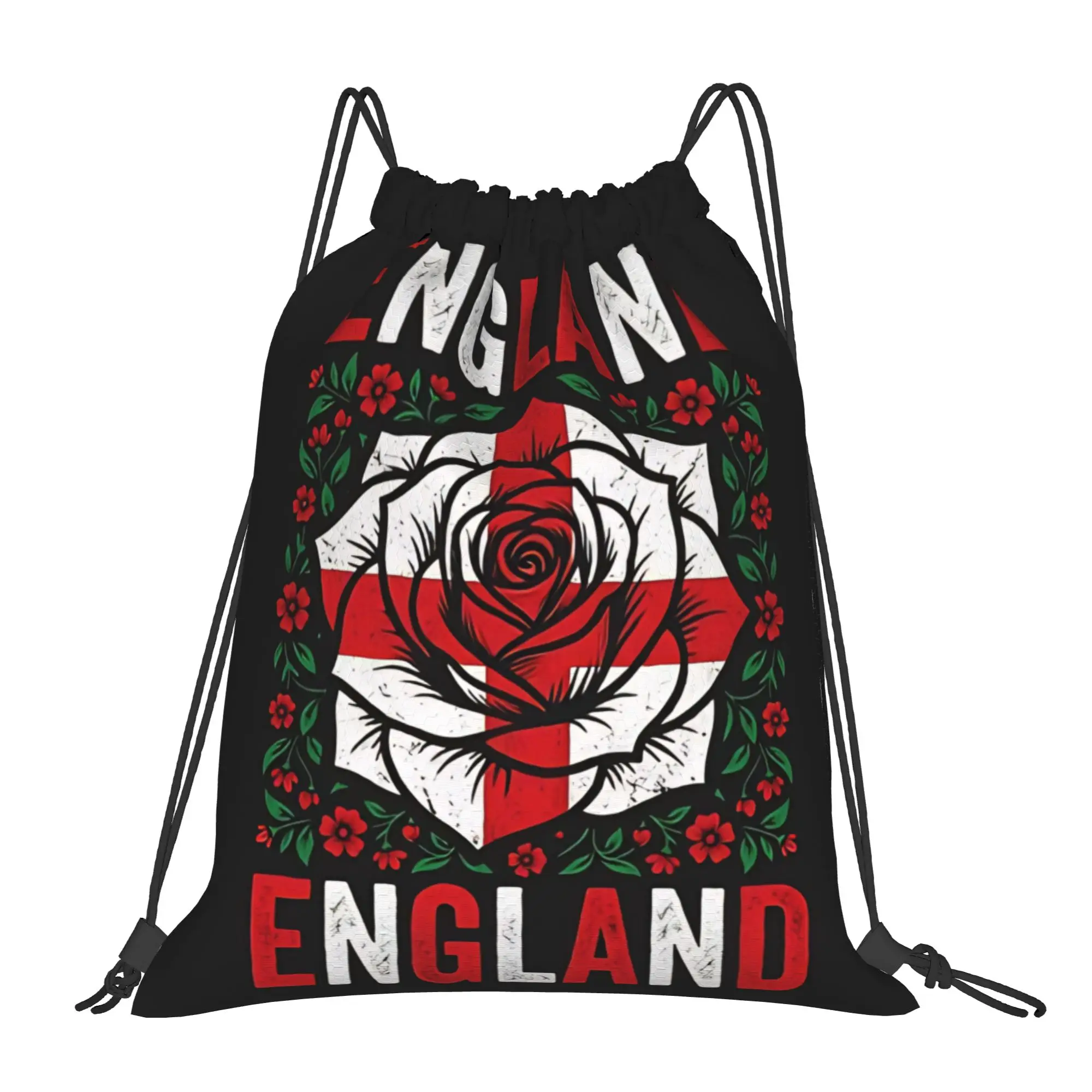 England Rose Vintage Cross Flag Portable Hiking Riding Gym Drawstring Storage Sporty Backpacks