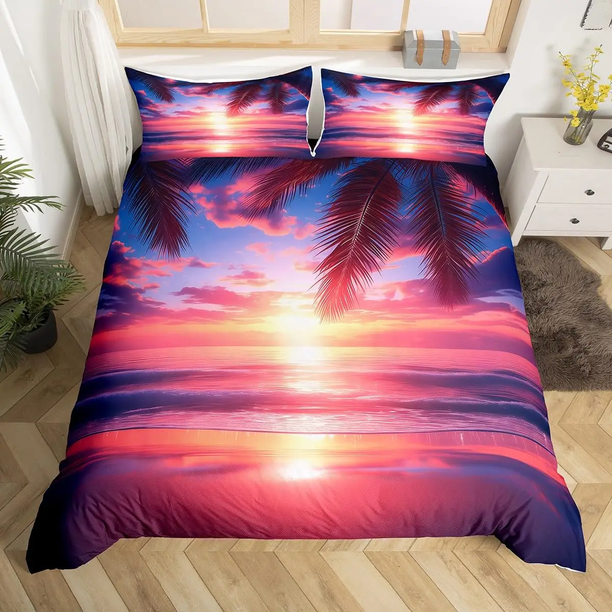 

Океанский пододеяльник, летний пляж, гавайский стиль отдыха, комплект постельного белья, тропическая природа, морская тема, декор, пододеяльник, Twin Queen