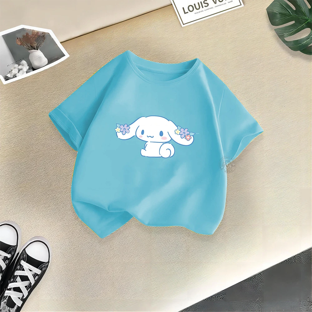 Sanrio Summer cotton playful girl T-shirt Big ear dog Creative printed street Y2K casual cotton top Outdoor sports breathable to