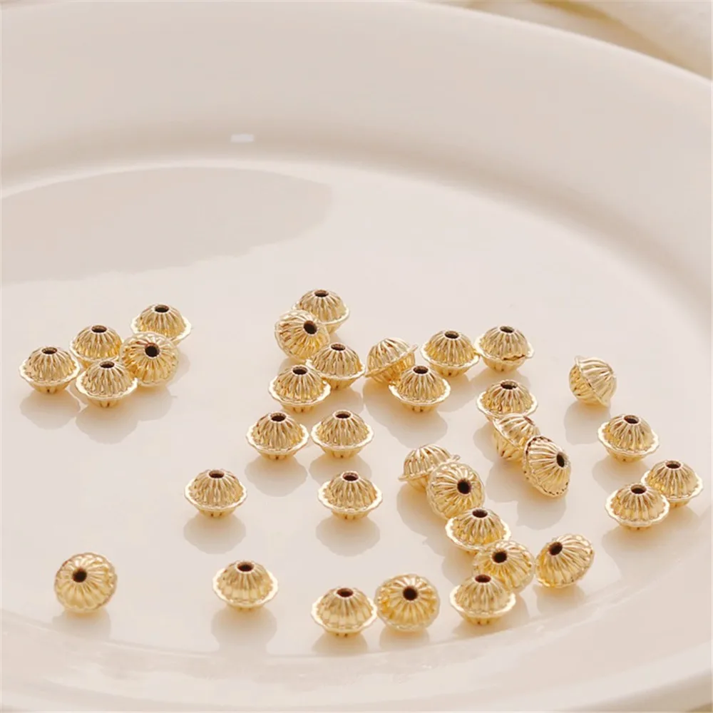 

14K Gold-Color Thread Bead Flying Saucer Melon Bead Abacus Bead Flat Bead Bracelet Necklace DIY Handmade Jewelry Accessories