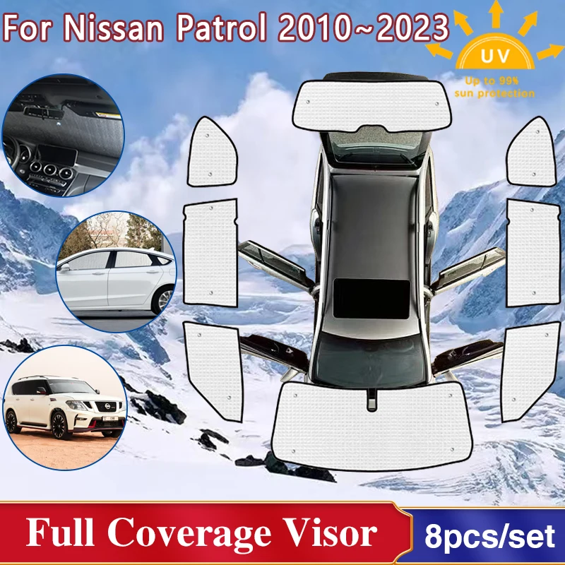 Full Cover Sunshade For Nissan Patrol Y62 Armada Infiniti QX56 QX80 2010~2023 Windshield Side Window Shaby Visor Car Accessories