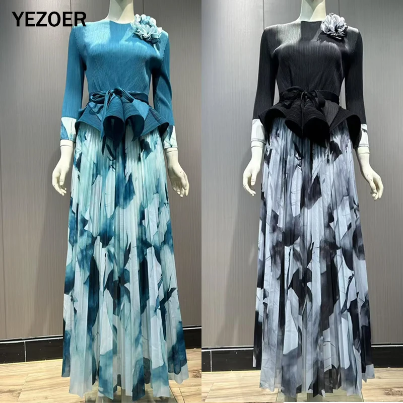 YEZOER-Conjunto plisado de 2 piezas para mujer, camiseta con dobladillo Irregular y mangas cortas de murciélago y falda de Color degradado, gran oferta