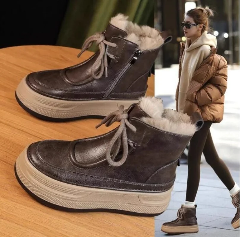 

Women's Ankle Boots 2025 New Non-slip Warm Microfiber Female Winter Shoes Platform Snow Boots For Women