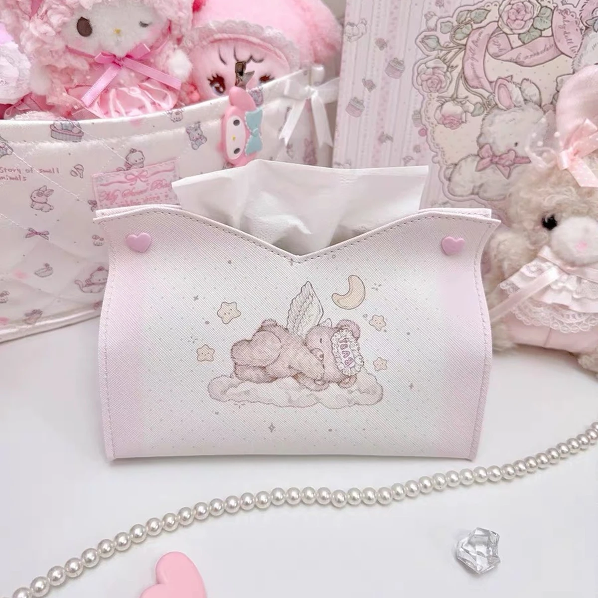 Pu Leather Tissue Box Cartoon V-shaped Opening Roll Paper Toilet Paper Car Living Room Bedroom Study Napkin Storage For Home