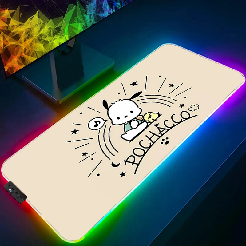 Tapis de souris RGB Pochacco accessoires de jeu bord blanc Gabinete Gamer PC ordinateur tapis de bureau rétro-éclairage clavier tablette tapis de souris LED
