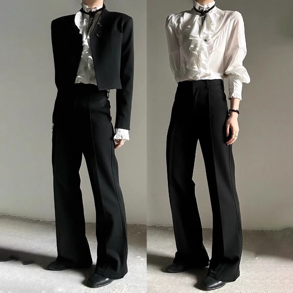 Winter New Arrival Men's Solid Color Long-Sleeved Shirt and Trousers French Retro Fashion High Street Loose Niche Men's Clothing