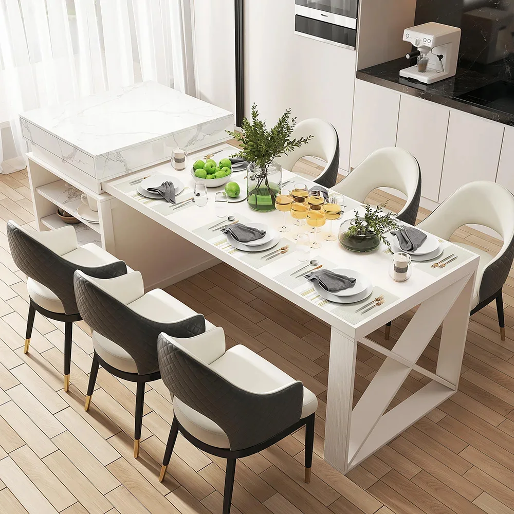 

73"-93" Extendable Kitchen Island with Storage Kitchen Cabinet Dining Table