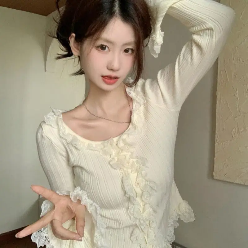 

Ele ort Knitted Sweater Women's Slim Fit Lace Trim Autumn Winter Faion Inner Wear Chinese Brandl Product