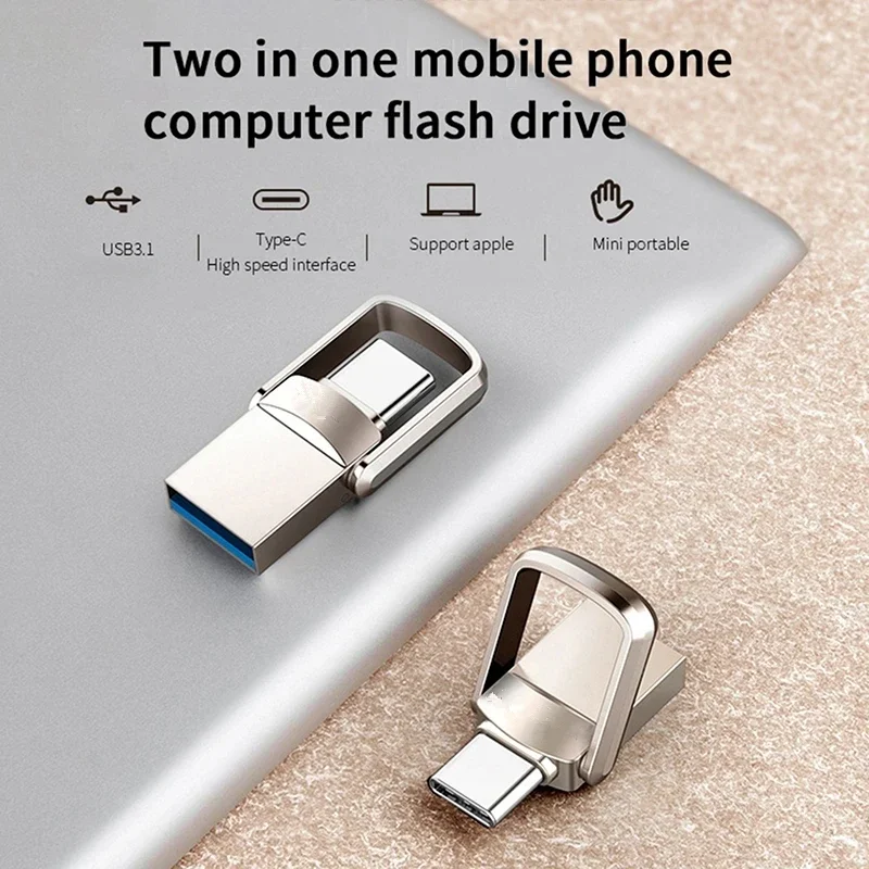 2TB USB Flash Drives USB 3.0 Metal Flash Drive 1TB Drive C-Type High Speed Pendrive Waterproof Portable USB Memory