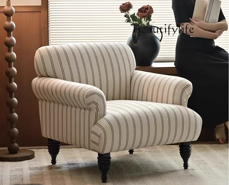 

French modern retro single sofa chair antique living room small apartment cotton and linen designer