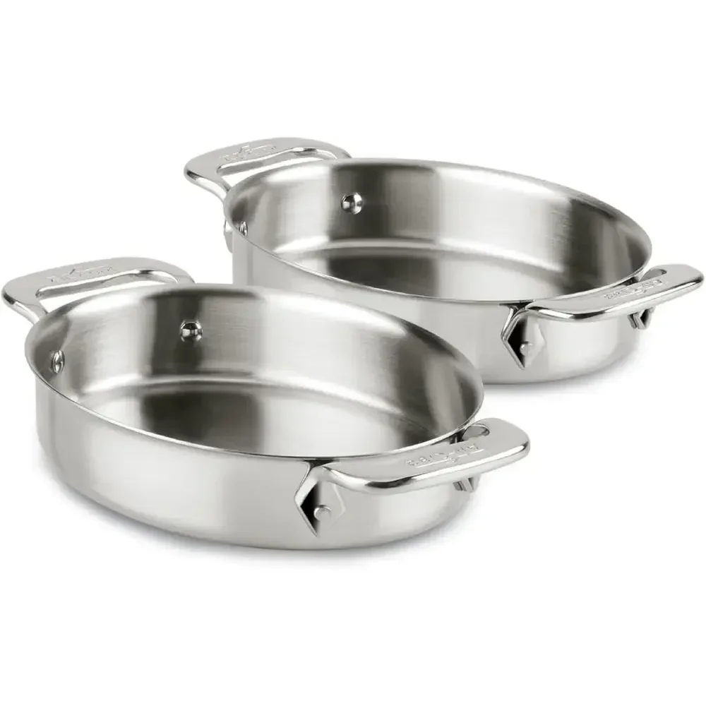 

Oval Stainless Steel Bakeware Set: 2-Piece Induction-Ready Cookware in Silver