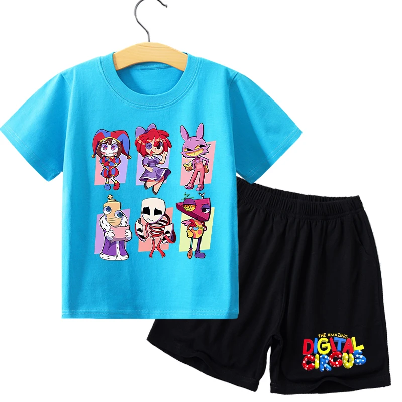 The Amazing Digital Circus Children T Shirt Set Anime Cartoon Printed Short Two Piece Suit Boys Girls Summer Casual Clothing New - view 5
