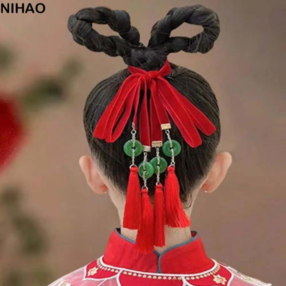 

Sweet Tassel Satin Red Long Headband Bell Ancient Hairband Girls Ribbon Head Rope Butterfly Alloy Chinese Long Hairband Gift