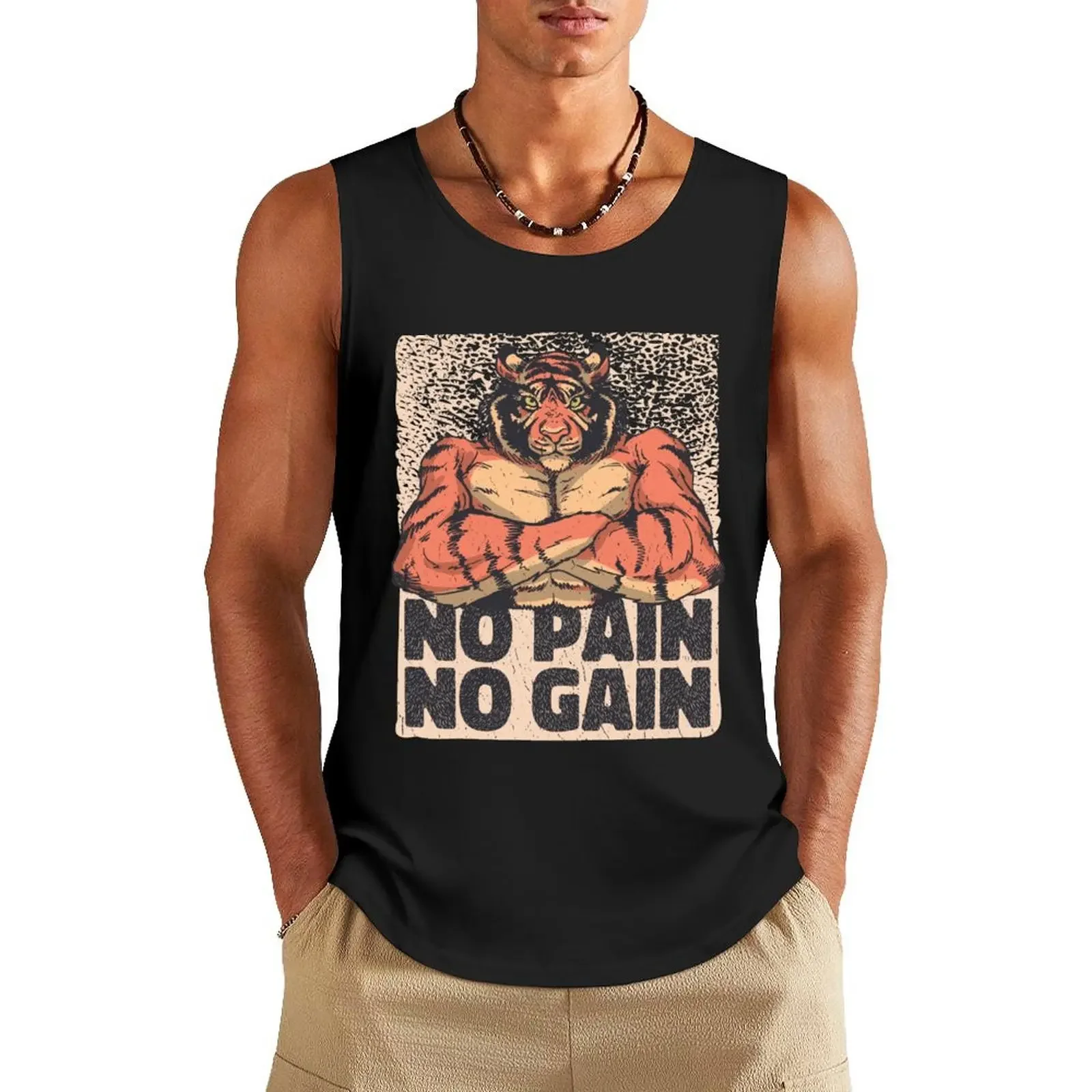 

No Pain No Gain Tiger Tank Top muscle t-shirt anime gym summer clothes men 2024 Men's gym clothing
