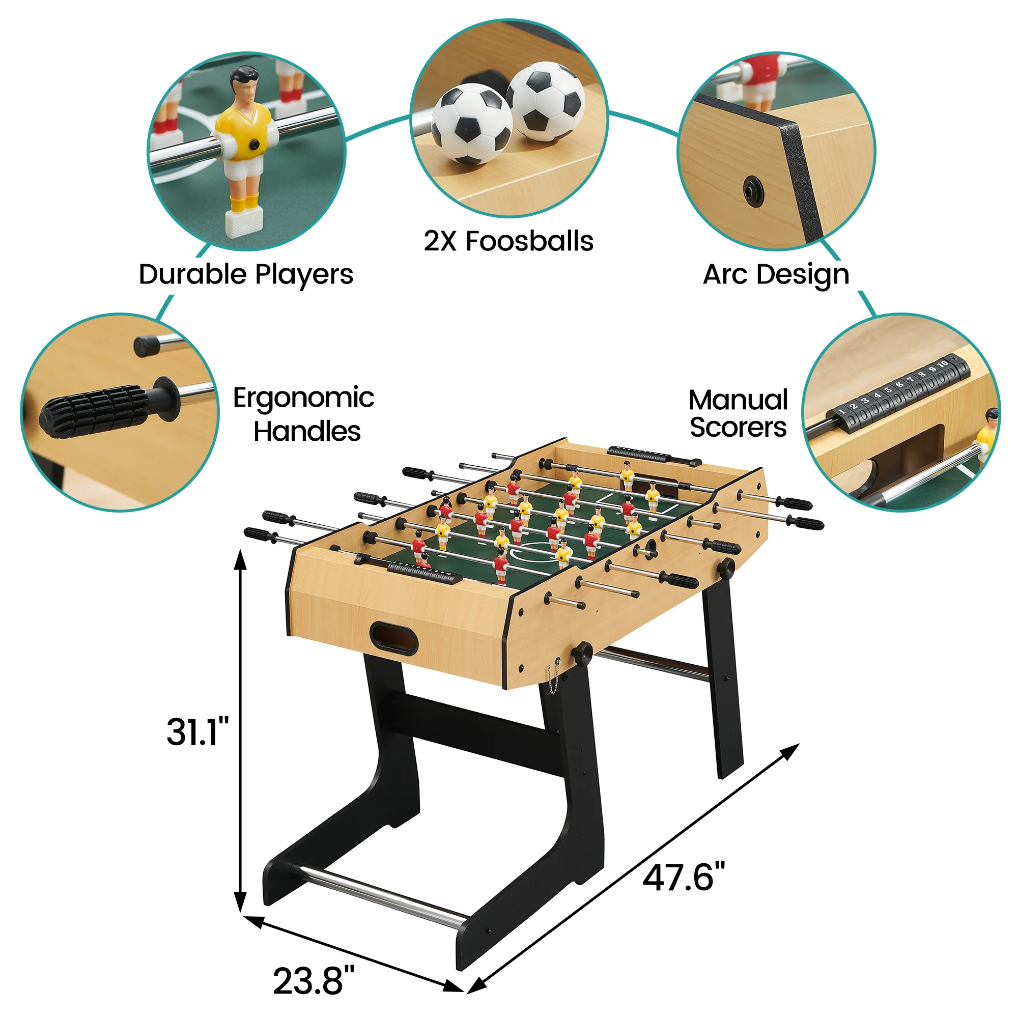 Mesa de futbolín plegable de 48 pulgadas, juego de mesa de fútbol de tamaño sala de juegos para niños y adultos, mesa de salón recreativo para el hogar, sala de juegos interior, deporte