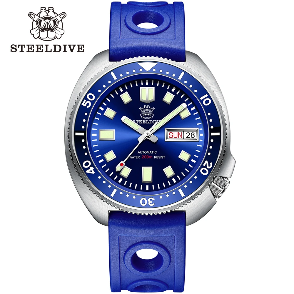 STEELDIVE SD1970W 44mm Stahlgehäuse Grünes Zifferblatt Keramik-Lünette 20ATM Wasserdicht Edelstahl Turtle NH36 Automatische Taucheruhren
