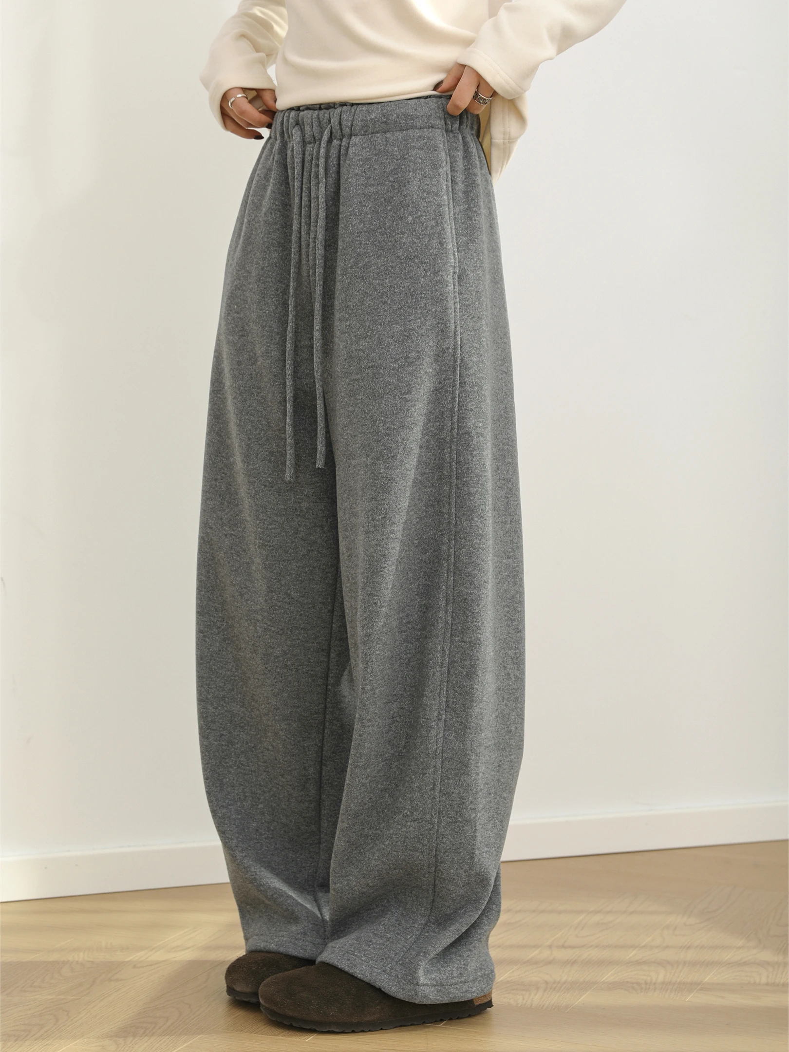 

Sanmu Social Winter 2025 Новые твидовые брюки из ацетатной шерсти Dstring Thi Повседневные широкие брюки Женские повседневные брюки