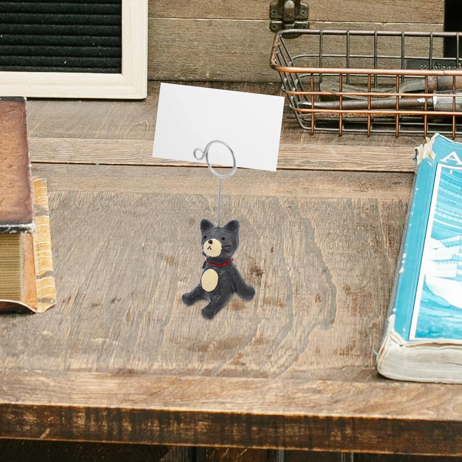 Resin Dark Gray Little Cat Photo Clip Cartoon Note Holder Desktop Ornament Home Office Wedding Table Number Name Card Display