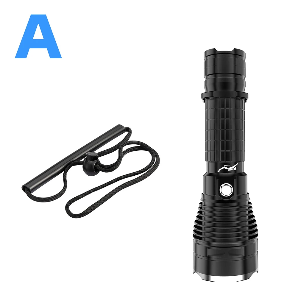 Long Flashlight Diving Flashlight Camping Outdoor IPX8 P70 LED White Light 4000LM Aluminum Alloy Button Switch