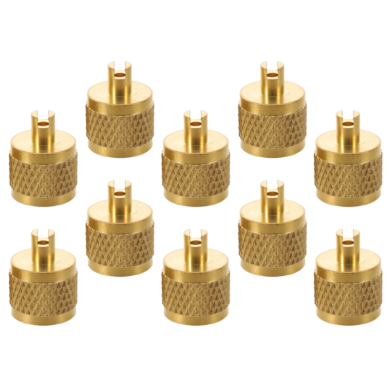 10Pcs SAE Access Valve Caps 1/4 Inch Copper Valve Core Remover AC Refrigerant Charging Bonnet for Refrigeration Flare System
