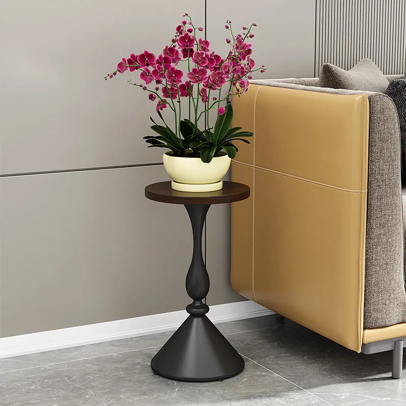 Solid Wood & Iron Flower Stand for Living Room Floor Plant Shelf Stable Sofa Corner Table with Bedside Round Nightstand for Home