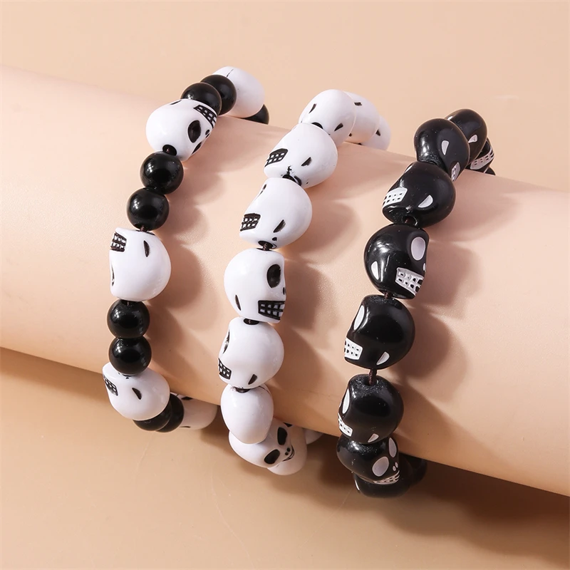 Mode Schädel Kopf Perlen Armbänder für Frauen Einstellbare Elastische Armband Mädchen Party Urlaub Schmuck Dekoration – Detail 2