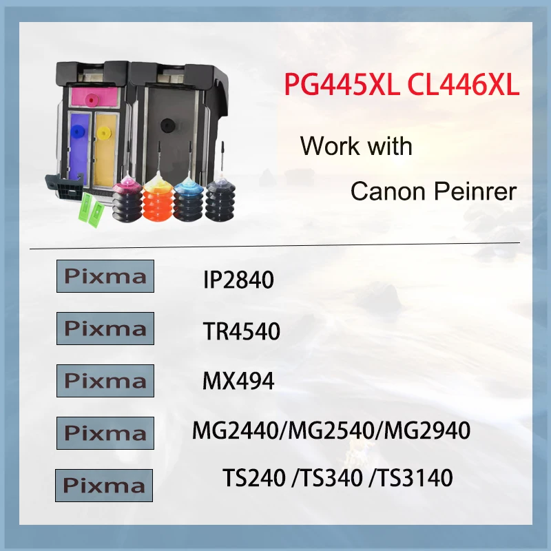 Imagem -03 - Cartucho de Tinta Recarregáveis para Canon Pixma Pg445 Cl446 Cl-446 Ip2840 Mx494 Mg2440 Mg2540 Mg2940 Impressora 445 446 Pg445 pg 445