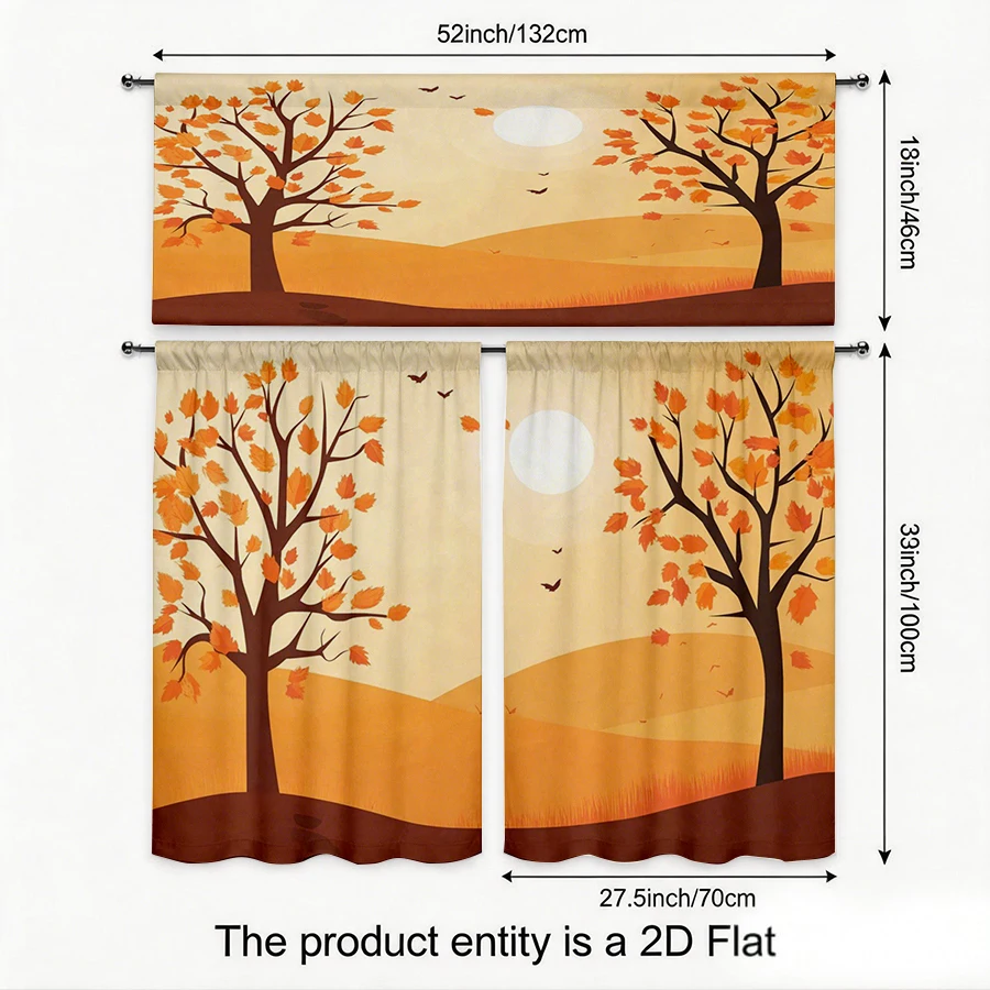 Thanksgiving Fall Kitchen Curtains, Fall Tree Sunset Leaf, Digital Print, Kitchen Dining Room, Rod Pocket Polyester, Home Decor
