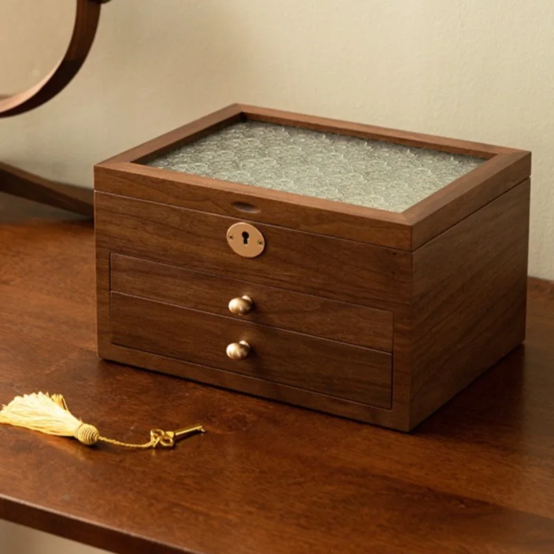 صندوق منظم مجوهرات كبير صناديق تخزين المجوهرات الشفافة قلادة حلقة القرط عرض حالة سيدة سوار قلادة الحالات