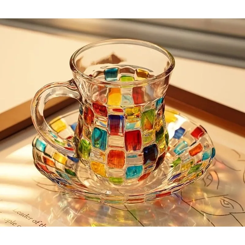 European Glass Water Cup Set High Value Coffee Cup Whiskey Painted Home Breakfast Milk Cup