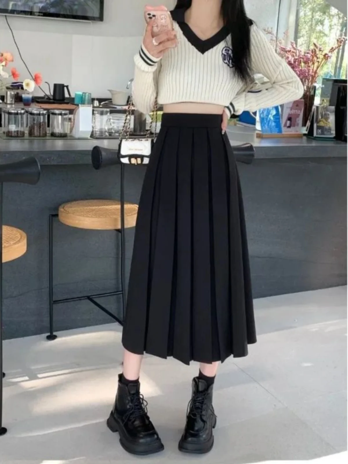

High Waist Pleated Long Skirt Pure Color A-Line Midi Skirt Women's Spring Summer Faion High Waist Folded Long Dr