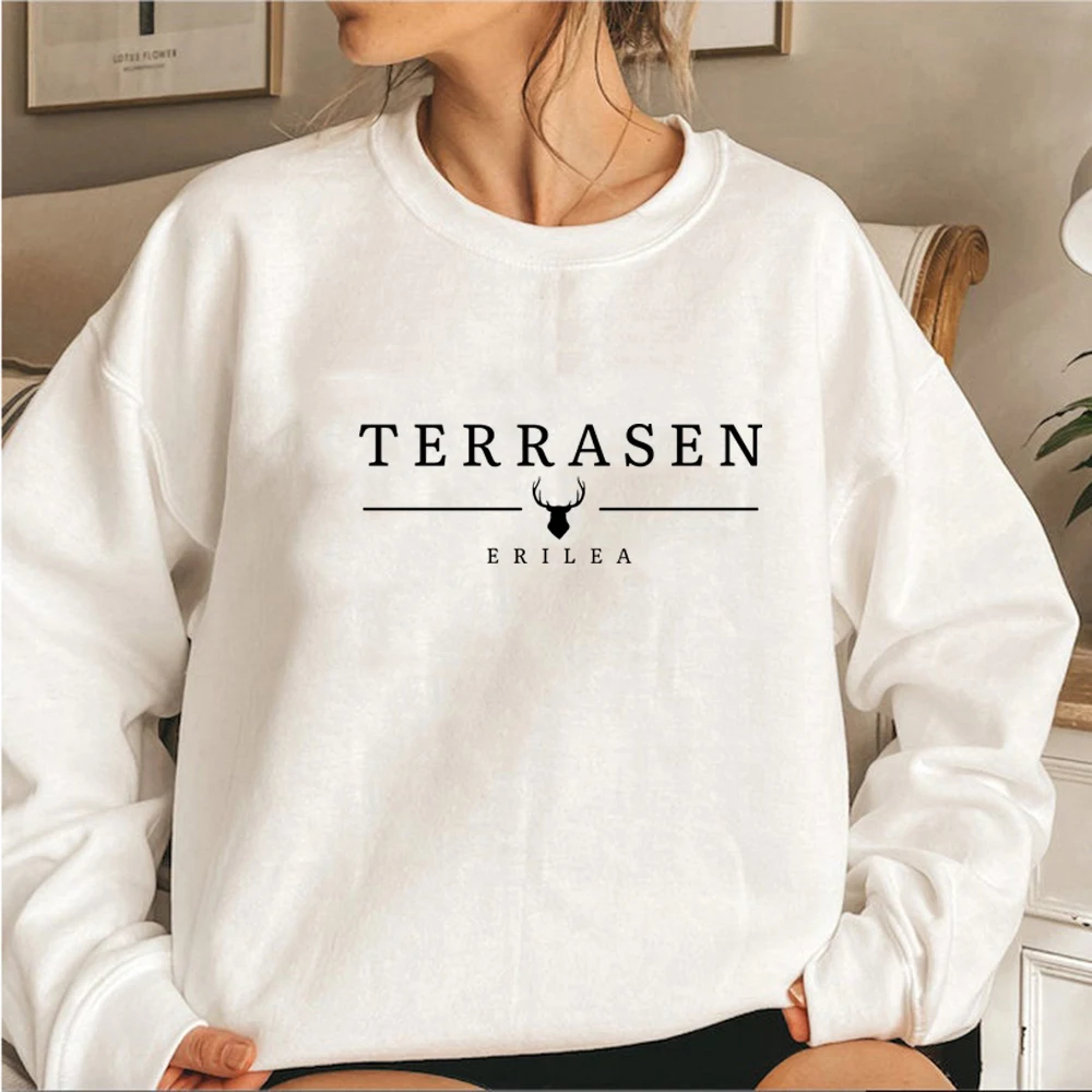 Terrasen-sudadera con capucha de trono de cristal para mujer, suéter de cuello redondo, SJM Bookish, regalo para los fanáticos del Rhysand, Tops