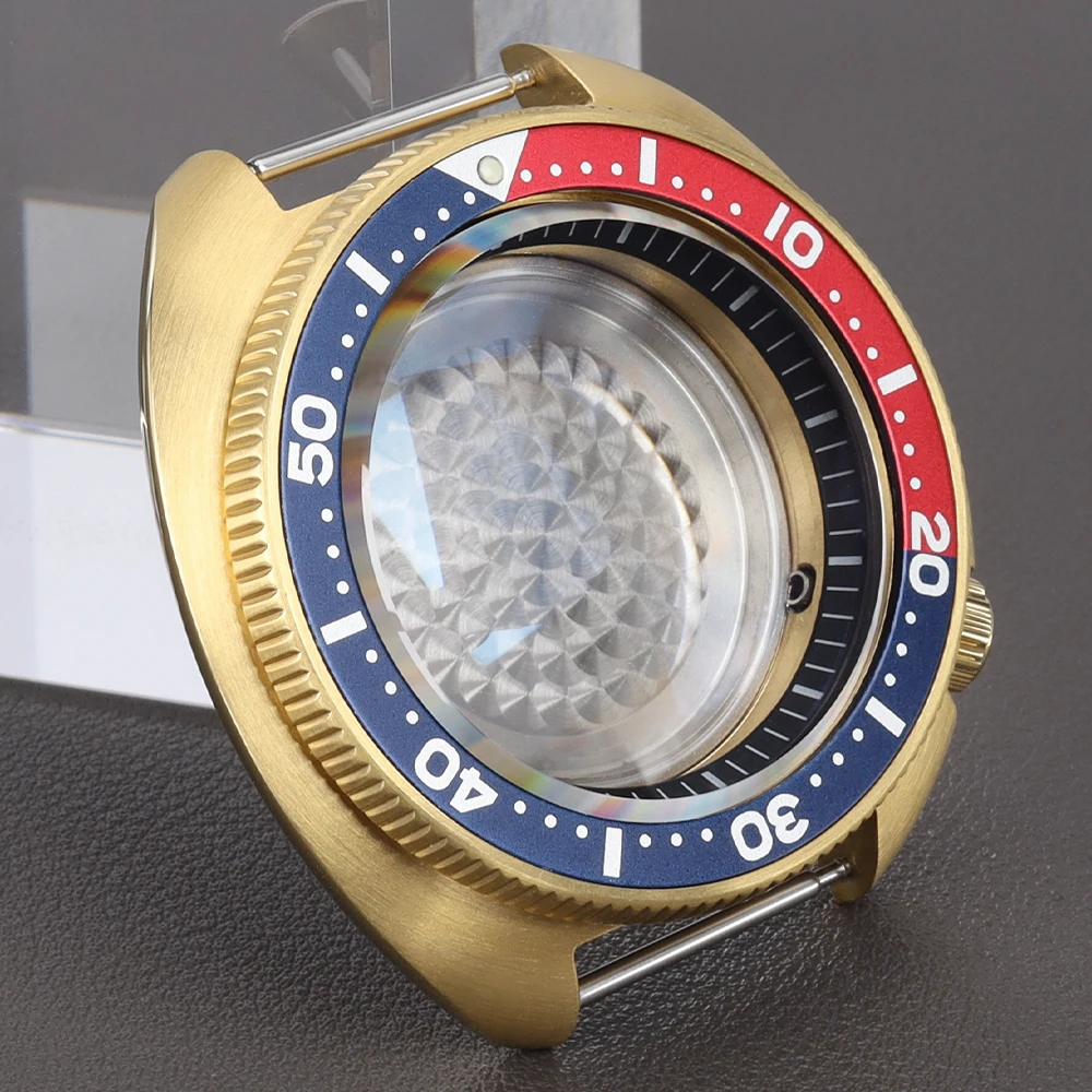 44mm Gold PVD Uhrengehäuse Saphirglas Aluminiumlünette für NH35 NH36 4R35 Uhrwerk Mod SKX 6309 6105 Turtle Gehäuse bei 4.1 Uhr – Detail 4