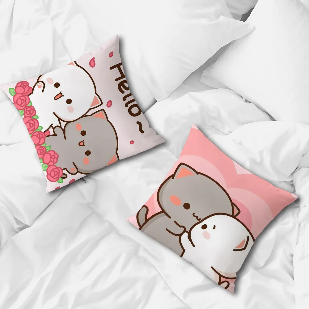 Cute P-Peach and G-Goma Comfortable Decorative Cushion Cover Suitable for Home Living Room Sofa Room Decoration