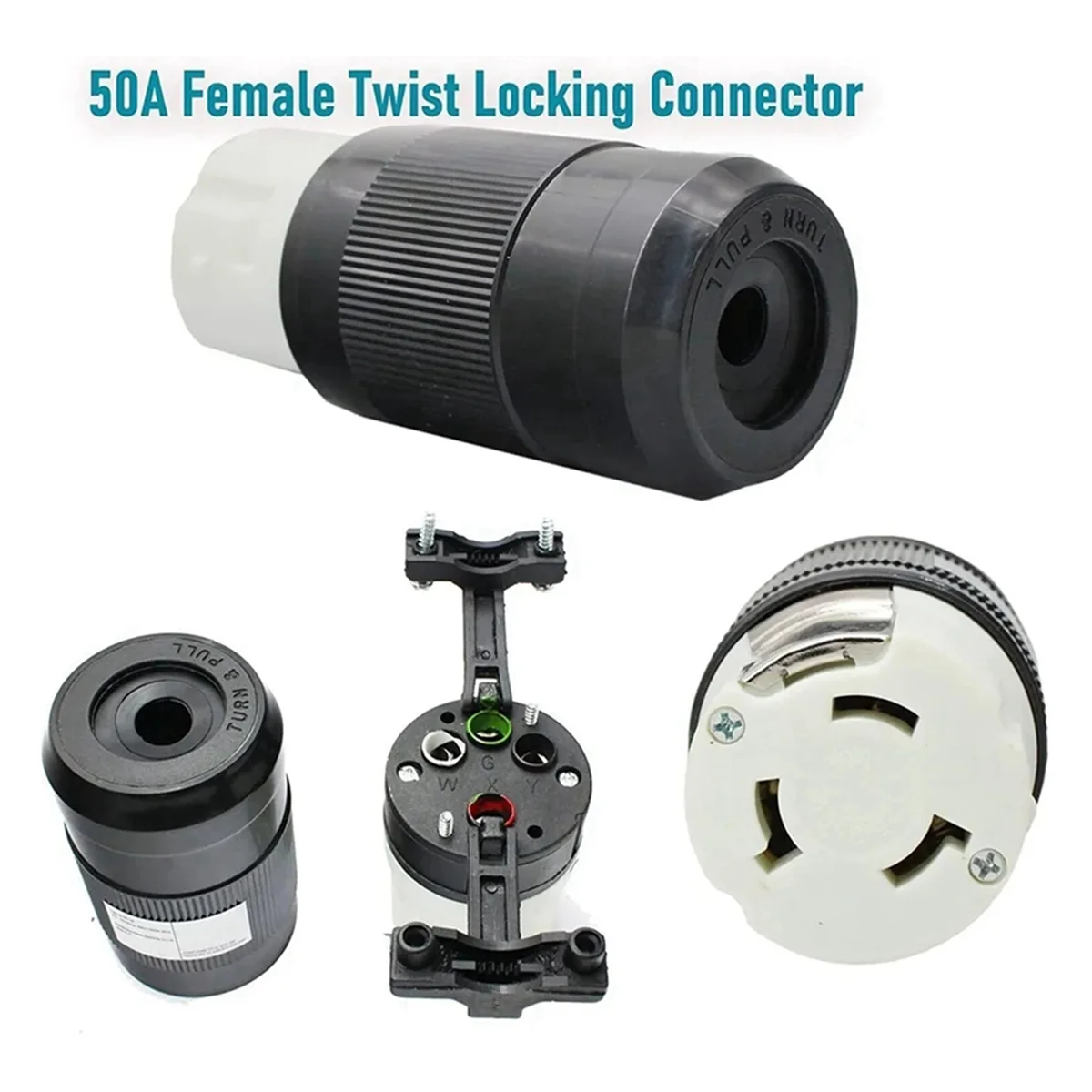 

T61C_RV 50 Amp 125V/250V AC Power Inlet Plug Female Twist Locking Connector Black
