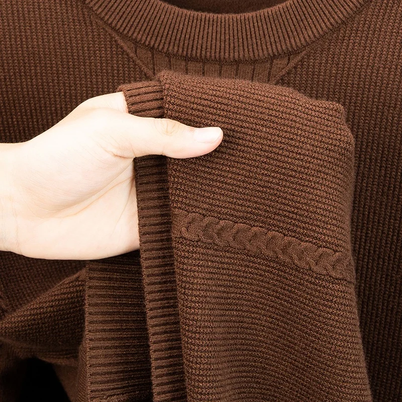 Mens Luxury Knitted Sweater Round Neck Long Sleeve Solid Color Pullover Autumn Winter Fashion Casual Classic Versatile Mens Wear
