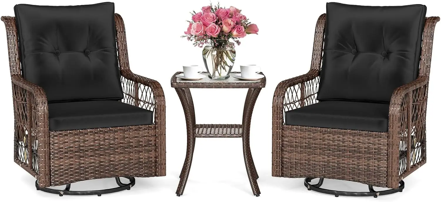 

Комплект из 3-х предметов: уличные кресла-качалки с поворотом на 360° ° Плетеные кресла-качалки с боковым столиком и подушками, комплект для бистро