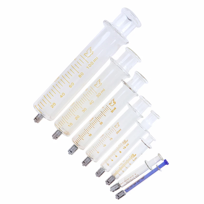 1ml to 100ml Glass Syringe Luer Lock Head Reusable Glass Injector Syringe