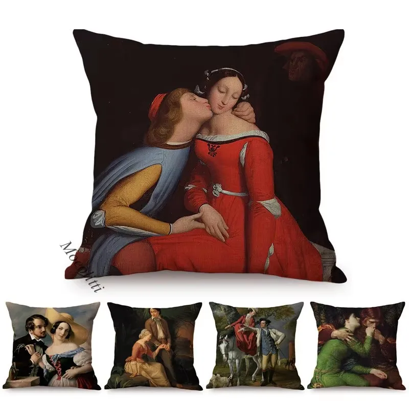 Vintage Oil Painting Art Nordic Lovers Love Story Style Home Decor Cushion Cover Living Room Sofa Elegant Decorative Pillow Case