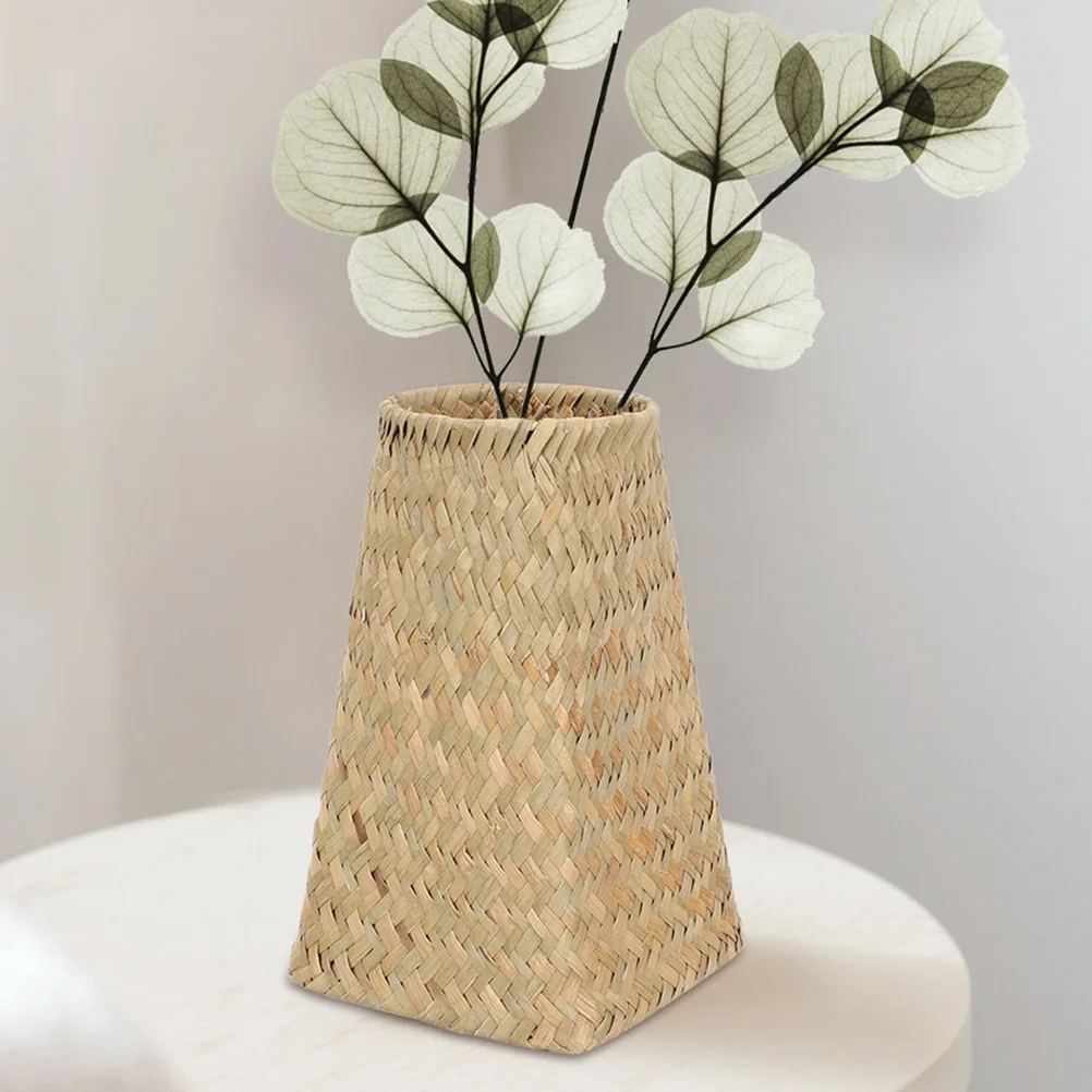 

2Pcs Woven Flower Vase Straw Handmade Rustic Decorative Vase Desktop Dried Flower Container Creative Table Planter for Home