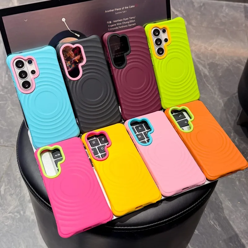 For Samsung Galaxy A06 07 16 17 26 27 36 37 56 57 S26U Wave Texture 2 in 1 Phone Case Contrast Color Lens Frame Shockproof Covr