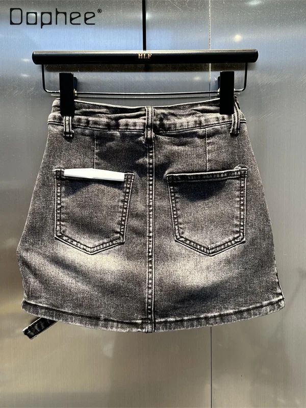 Moda retro lavado tempero menina denim saia feminina 2025 outono nova rua cintura alta magro irregular a linha saia sexy mini saia