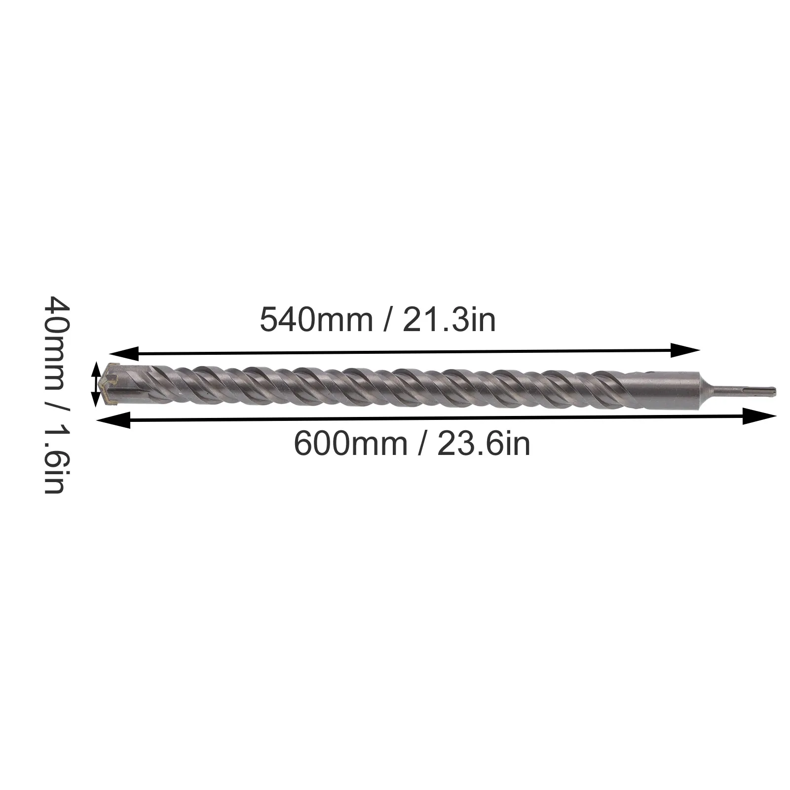 Mata Bor Palu 40x600mm Pisau Silang 2‑Helix Alat Tangan untuk Beton Batu Alam Batu Bata Panjang Kerja 21.3 inci