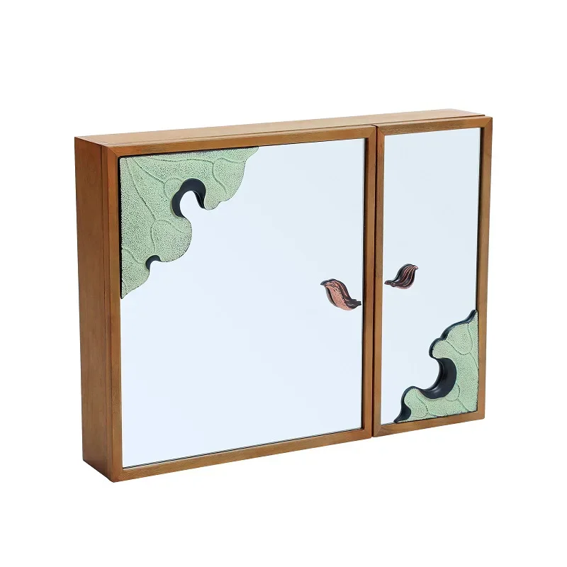 

Bathroom Mirror Cabinet with Shelf Solid Wood Mirror Cabinet Washstand Wall-Mounted Storage Mirror Cabinet