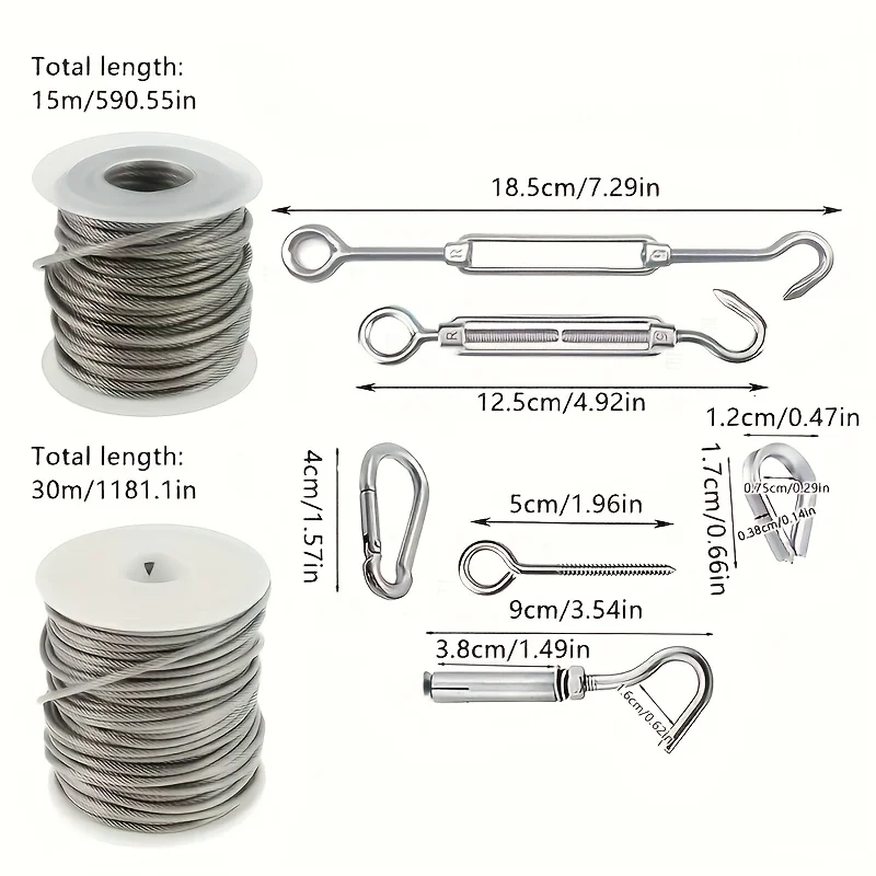 Corda metallica da 2,0 mm, corda per cavi resistente in acciaio inossidabile 304 rivestita in PVC, filo da giardino, ringhiera per cavi, kit recinzione metallica, per corda per tende da esterno, stendibiancheria, corda per serra