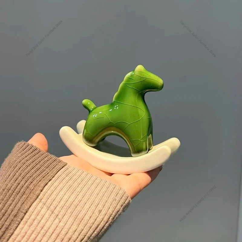 

​​Cracked Ice Rocking Horse Ceramic Mini Decor Creative Figurines Tabletop Entryway Ornament Stylish Home Craft Gift FYFM​​